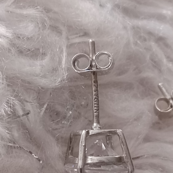 Sterling Silver White CZ Post Earrings - Picture 2 of 5